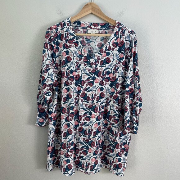 Style & Co Womens Plus XXL Floral Tunic Top 3/4 Sleeves Floral Pomegranate Bird - Picture 6 of 10